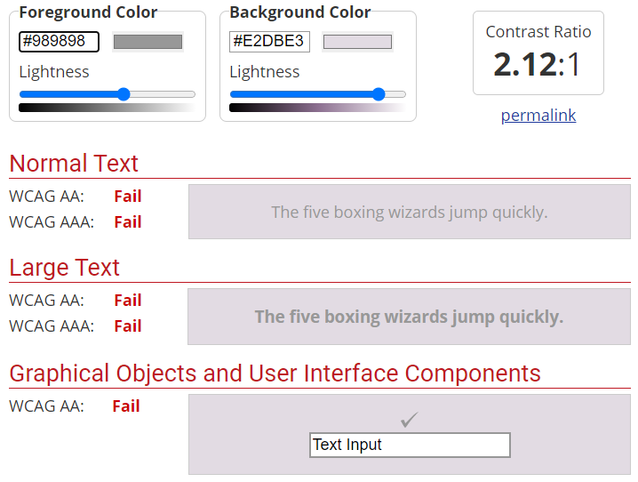 WebAIM contrast checker showing bad contrast on crossed-out prices