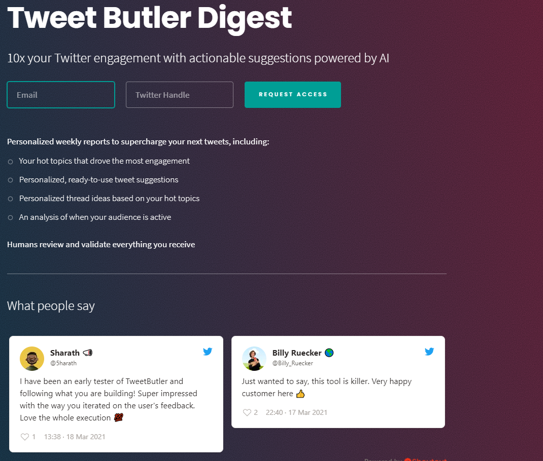 Twitter Butler Digest homepage